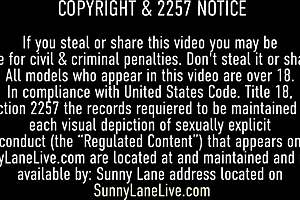 Sunny lane strips and fingers her hairless pussy solo in heels, cumming hard with dirty talk