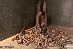 Ebony slave undergoes bondage training with gagging, submission, and interracial threesome