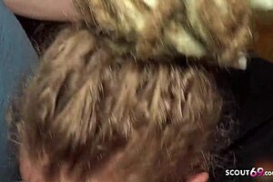 Old Man and Young 18+ Skinny German Julia Juice in Amateur MMF Threesome