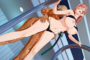 Tsukishiro Yanagi moans in doggystyle! Bent over and taking it hard!