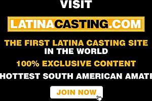 Latina brunette amateur couple performs blowjob and monster cock fucking in casting interview.