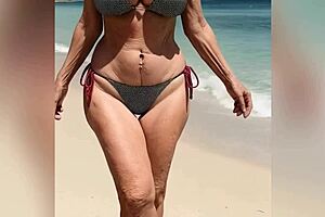 Granny's beach party with big tits and dirty talk