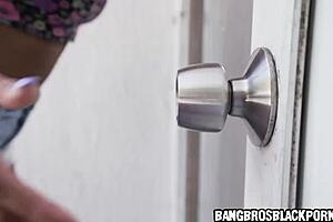 Ebony babe catches friend's boyfriend masturbating big black cock