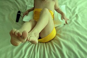 lana in a yellow dress masturbates her pussy when she was left at home alone