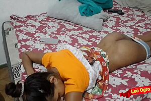 Massaging and groping stepdaughter's ass with penis and toys 😏