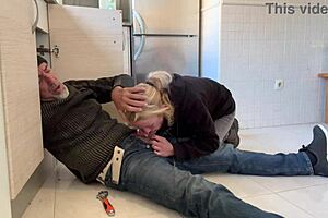 Hot wife, are you blowing the plumber in the kitchen?