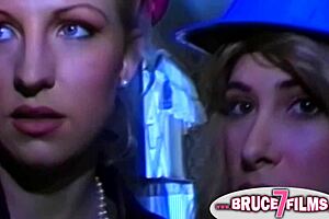 Vintage lesbian threeway with oiled feet and strapon fetish