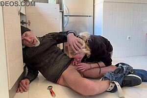 Hot wife, are you blowing the plumber in the kitchen?