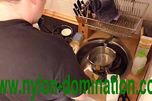 Nylon Domina Trains Humiliated Housewife Slave!