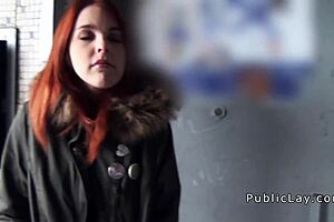 Amateur Spanish redhead exposes her tits in public
