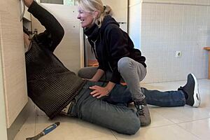 Hot wife, are you blowing the plumber in the kitchen?