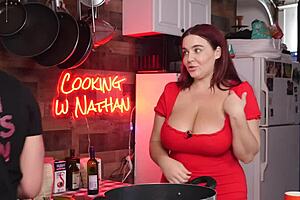 I'm always feeling so horny in the kitchen with my big tits out.