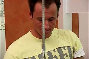 teen gets facial in fitness room. after anal assfucking with athletic brunette.