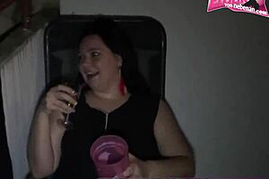 german housewife drinks piss on balcony