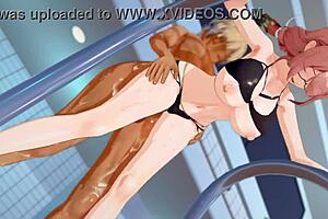 Tsukishiro Yanagi moans in doggystyle! Bent over and taking it hard!