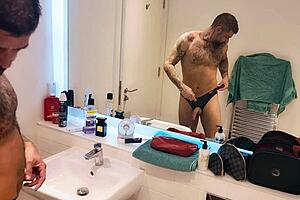Dirty gets all horny in the bathroom with gaydildo