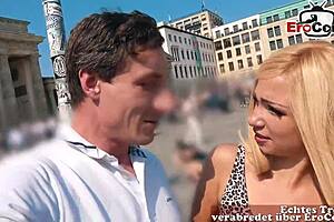 Skinny blonde gets picked up and fucked on street