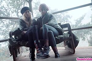 Blonde Runaway Chick Eats Brunette BFF's Pussy with Oral and Face Sitting