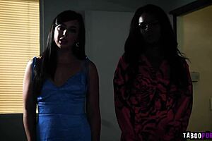 she whispers, join our hot lesbian threesome at the office with big tits and interracial fun