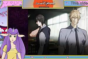 Gay anime game with a bodybuilder and a brunette