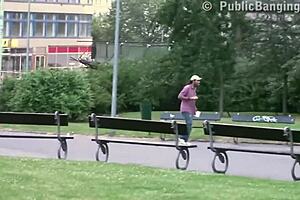 daring public sex threesome by a famous statue in the middle of the city