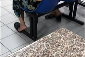 Hispanic women in flannel skirts in candid laundromat shots