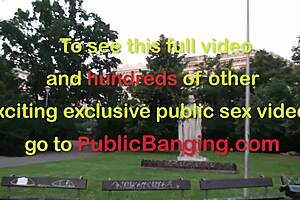 daring public sex threesome by a famous statue in the middle of the city