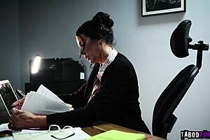 she whispers, join our hot lesbian threesome at the office with big tits and interracial fun