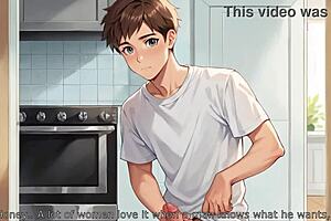 Stepmother with a sexual obsession with two teenage boys in a cartoon-like scene