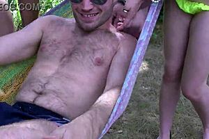 french brunette in bikini fucking 3 dudes in the garden 😈