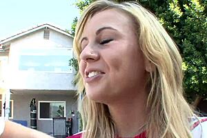 Two horny studs drag blonde teen 18+ Mae Meyers to couch for wild threesome. Let’s do this!