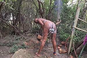 Naked bathing in the woods at a nude resort