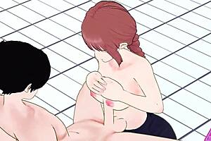 in koikatsu, makima and aki hayakawa have hardcore hentai sex with blowjobs, handjobs, and cumshots