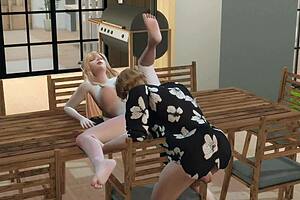 3d horny day of horny sims at sulani with rough couple ass handjob creampie
