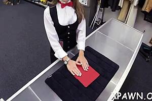 Hawt doxy fucks tight cunt in shop contest!