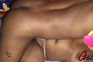 Ebony couple dives into wild sex with big black cock. Moaning fills wet tight pussy