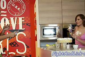 In the ring, wrestling babes are orally pleasuring each other with licks and muff diving.