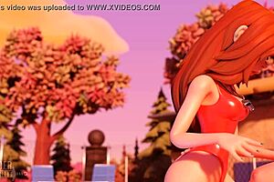 Wendy takes a dipper by the pool in this parody cumshot scene