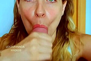 Incredible blowjob from green-eyed stepsister