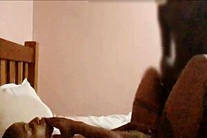 Sexy ebony step mom rides son's big black cock