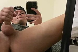 Sexy Frat Guy Strokes Himself In The Mirror And Cums Everywhere - Instagram Joshuaaalewisss