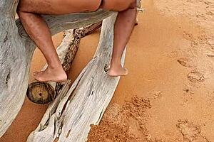 Public beach solo pleasure: Ladysilva's hot gay ass on display