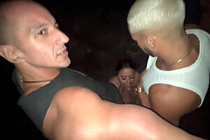 Public big-tit slut devoured by friends