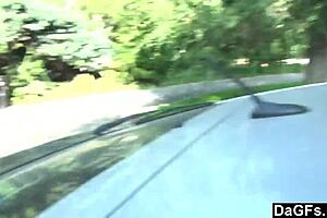 Blonde Teen Gives Handjob in Moving Car, Cumshot Outdoors