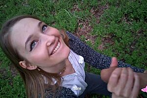 Powerful Cumshot Covers Sexy Nympho’s Face in Forest. Tanned Teen Takes Huge Cock in Amateur Action.