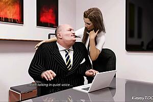 Fat boss finger fucks secretary on desk