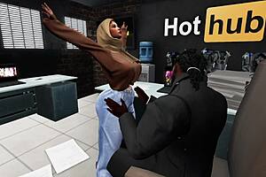 Second life black security guard fucks asian muslim woman, squirting with big black cock.