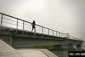 Watch the cute teen pull down her jeans and masturbate in public.