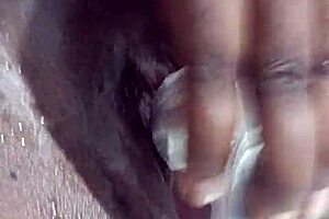 big ass black babe squirts hard with dildo!