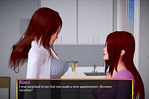 redhead and brunette play erotic game with big tits and ass in homemade family